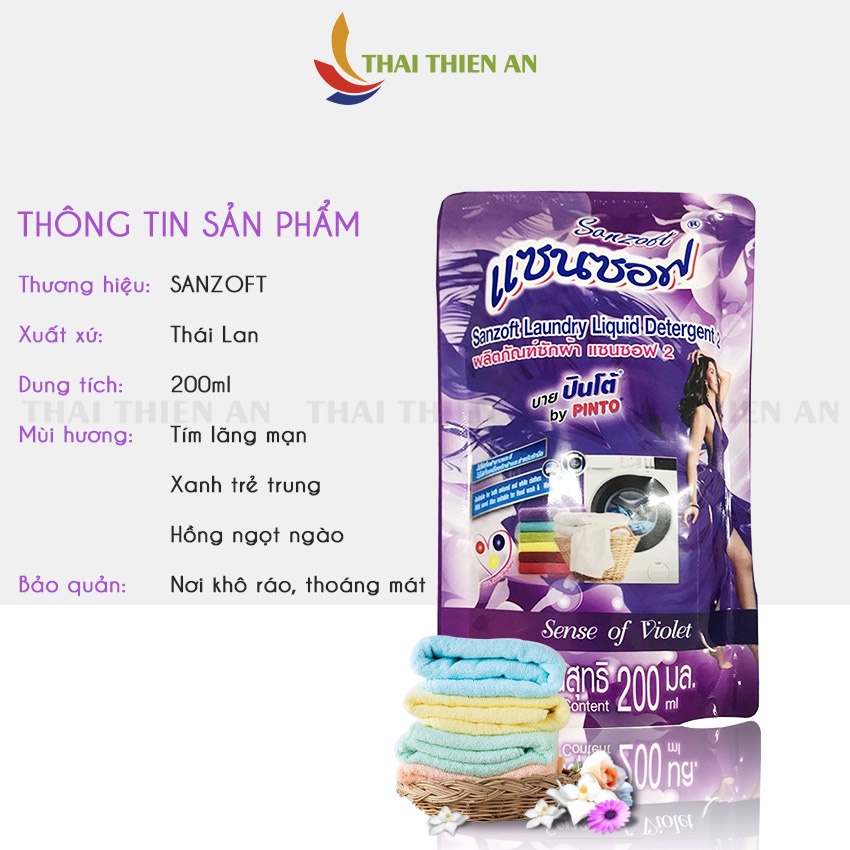 COMBO 10 nước giặt xả SANZOFT ngát hương bền lâu Thái Lan 200ml - túi - giao màu ngẫu nhiên