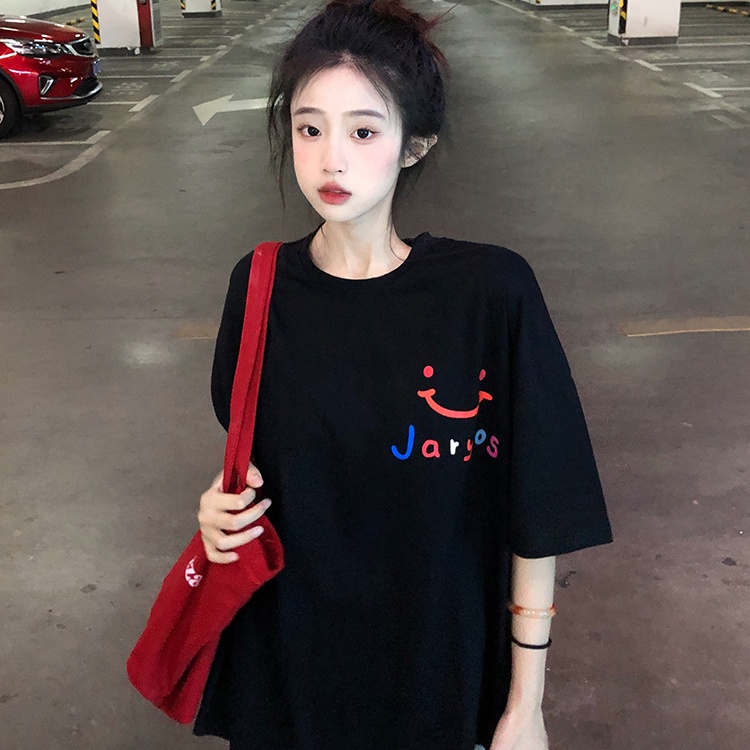 Áo Thun Tay Ngắn Dáng Rộng In Hình Mặt Cười Phong Cách Hàn Quốc Thời Trang Mùa Hè Mới Cho Nữ Size 3xl