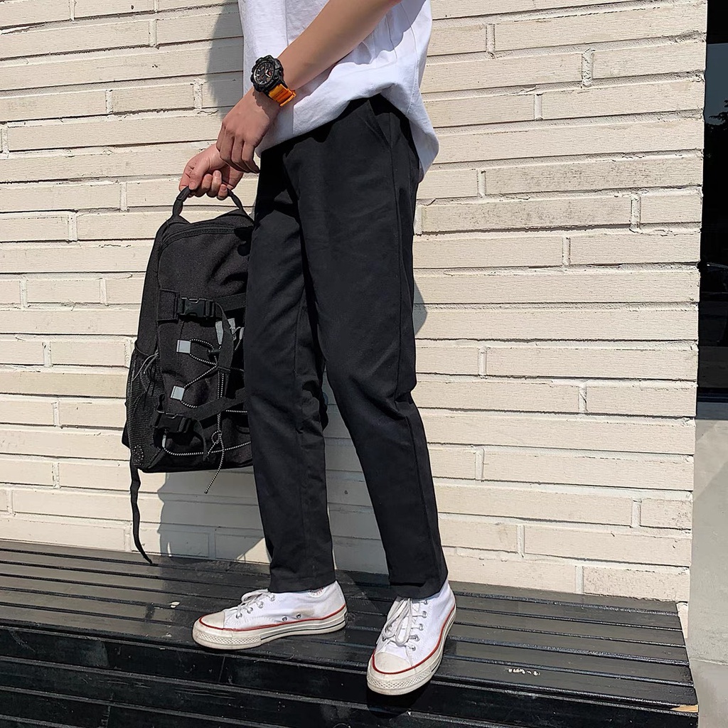 Quần Kaki Nam KumiKumi, quần Baggy Ống Suông Basic rộng màu đen và be Unisex KMKAKI1