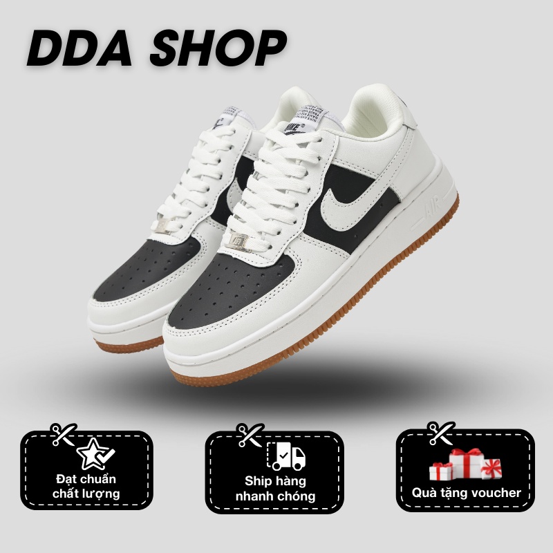 Giày Sneaker AF1 Cổ Thấp Đen Trắng Đế Nâu, Giày Thể Thao Air Force 1 Nam Nữ