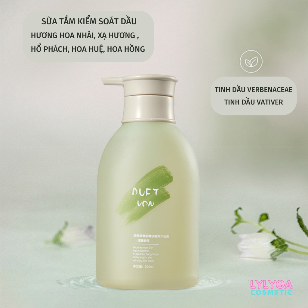 Sữa tắm dầu gội dầu xả DUFT VON niacinamide 500ml kiểm soát dầu sáng da dưỡng ẩm lưu hương lâu phục hồi hư tổn cho tóc