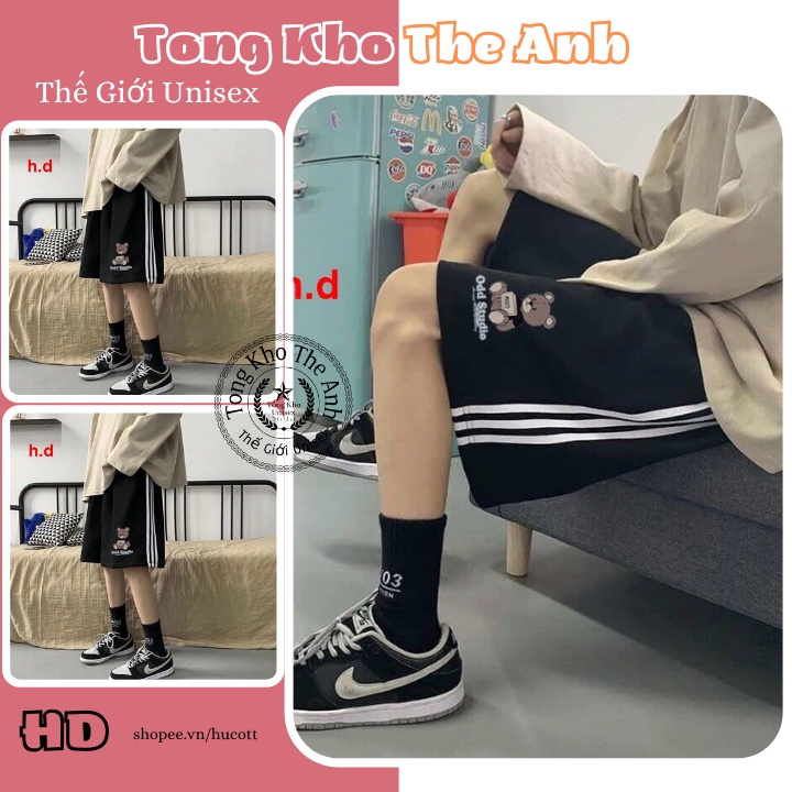 Quần short nam nữ ,Quần đùi thể thao unisex kẻ 3 sọc dáng xuông chất kiệu cao cấp thoáng mát không xù cho mùa hè