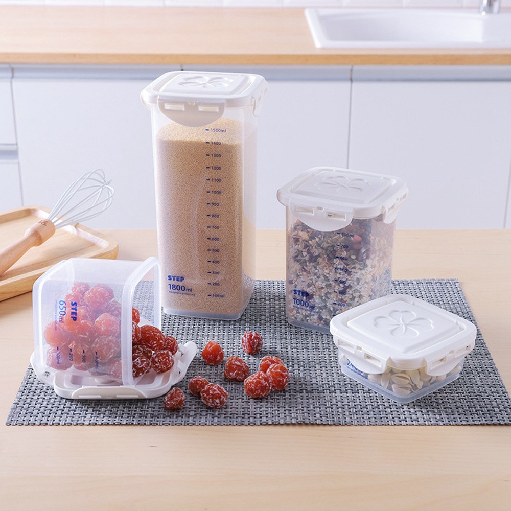 ALISON Sealed Food Container Plastic Seal Box Storage Box for Cereal Snack 240/650/1000/1800ml for Organizing Jars Home Clear Grains Tank