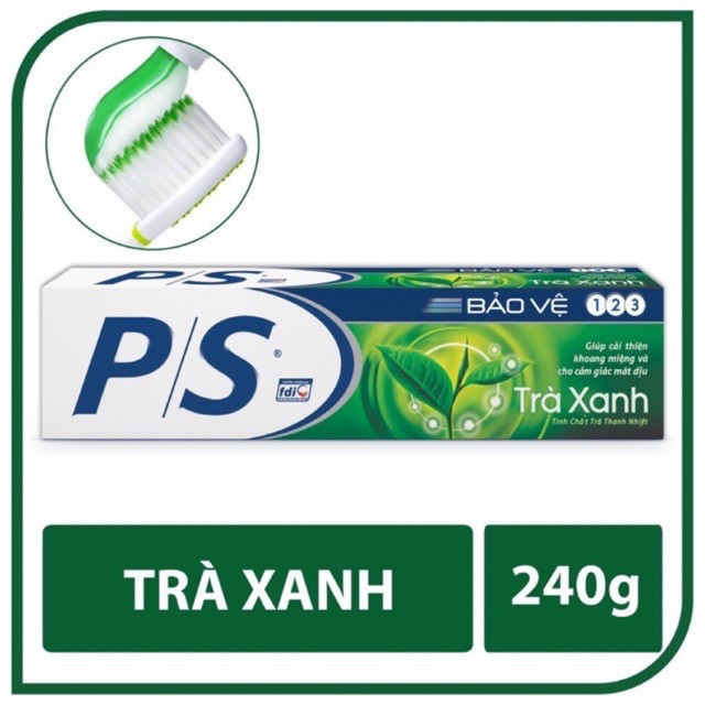 Kem đánh răng P/S bảo vệ trà xanh 240g/ 190g tặng nước súc miệng ps