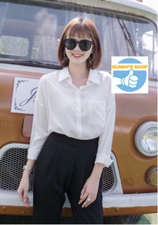 Áo sơ mi oversize trắng 1 túi