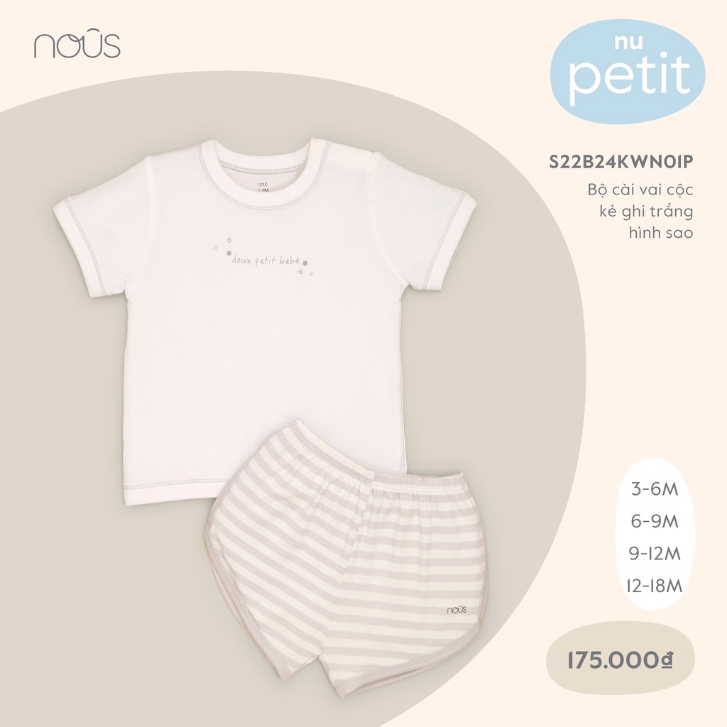 Bộ quần áo cài vai cộc cho bé Nous Petit kẻ ghi trắng hình sao 3M 6M 9M 2M - Monnie Kids