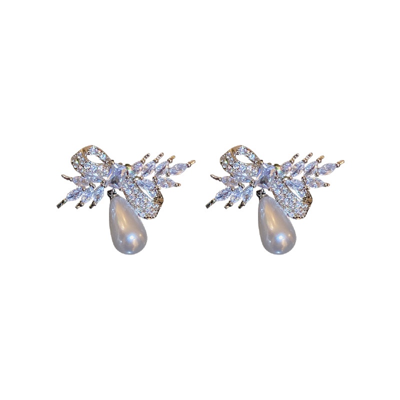 Bông Tai Bạc Hình Chiếc Nơ Đính Đá Zircon Xinh Xắn Thời Trang