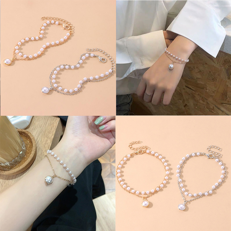 Vòng tay hợp kim đính ngọc trai thời trang Hàn Quốc