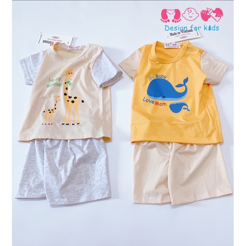 Bộ quần áo cộc tay vải cotton 100% cho bé trai và bé gái