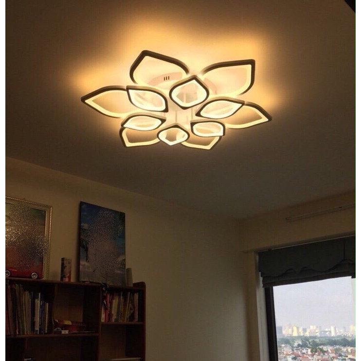 Đèn Ốp Trần LED Hiện Đại 12 Cánh Sen ánh sáng 3 chế độ có diều khiển từ xa phân tầng.Bảo Hành 2 Năm