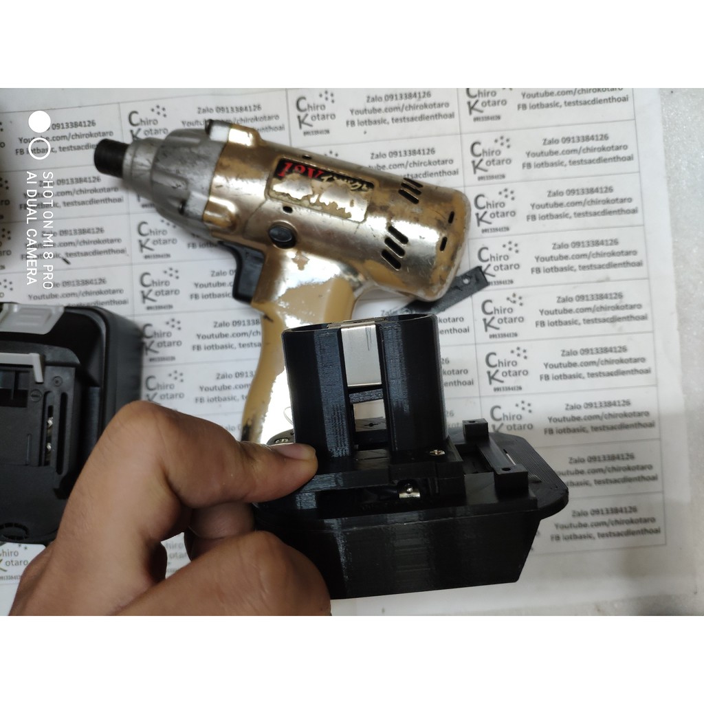 Đế chuyển chân khoan, vit evalue, e-Value, my-Value, myValue 12V dạng đút sang dùng hộp pin cài Makita