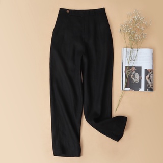 Quần Linen tưng KACHISA phối nút gỗ màu đen