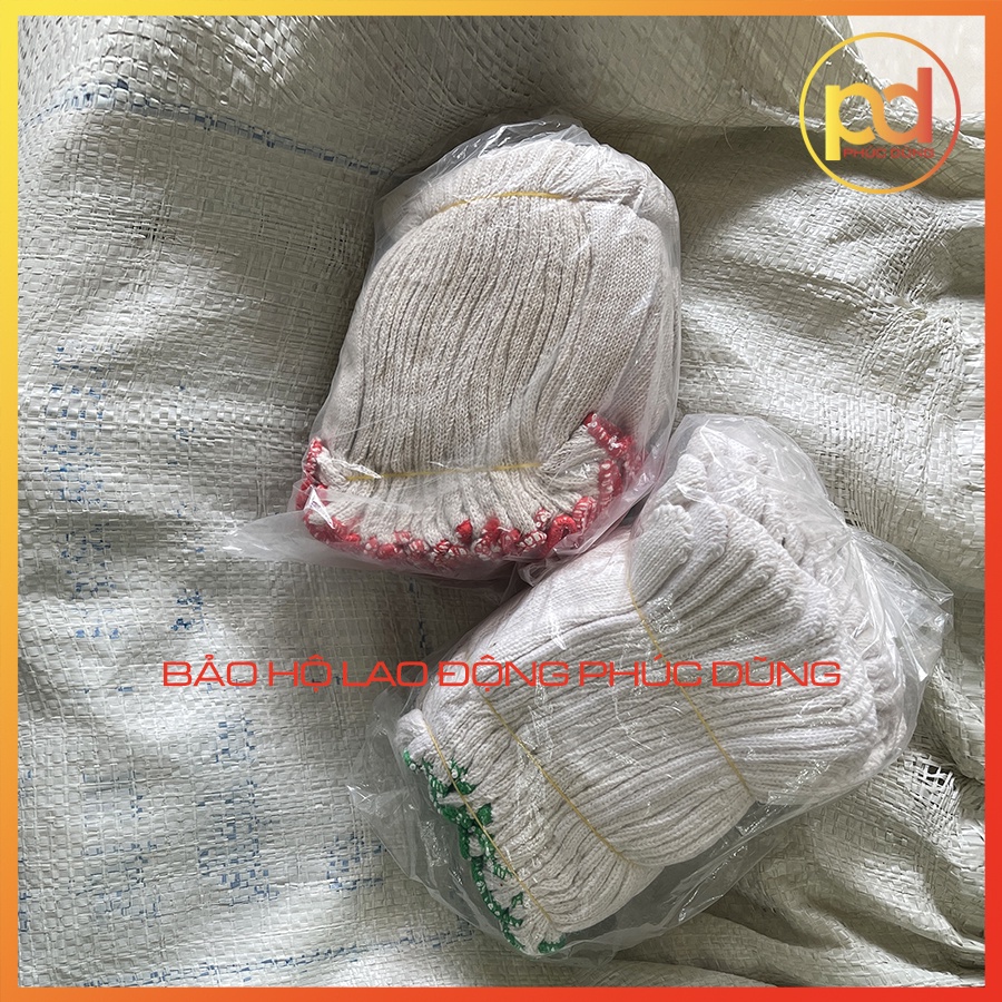 Cặp găng tay bảo hộ lao động loại dày 70gram màu xám và màu trắng, găng tay làm vườn, chất liệu vải sợi polyester dệt