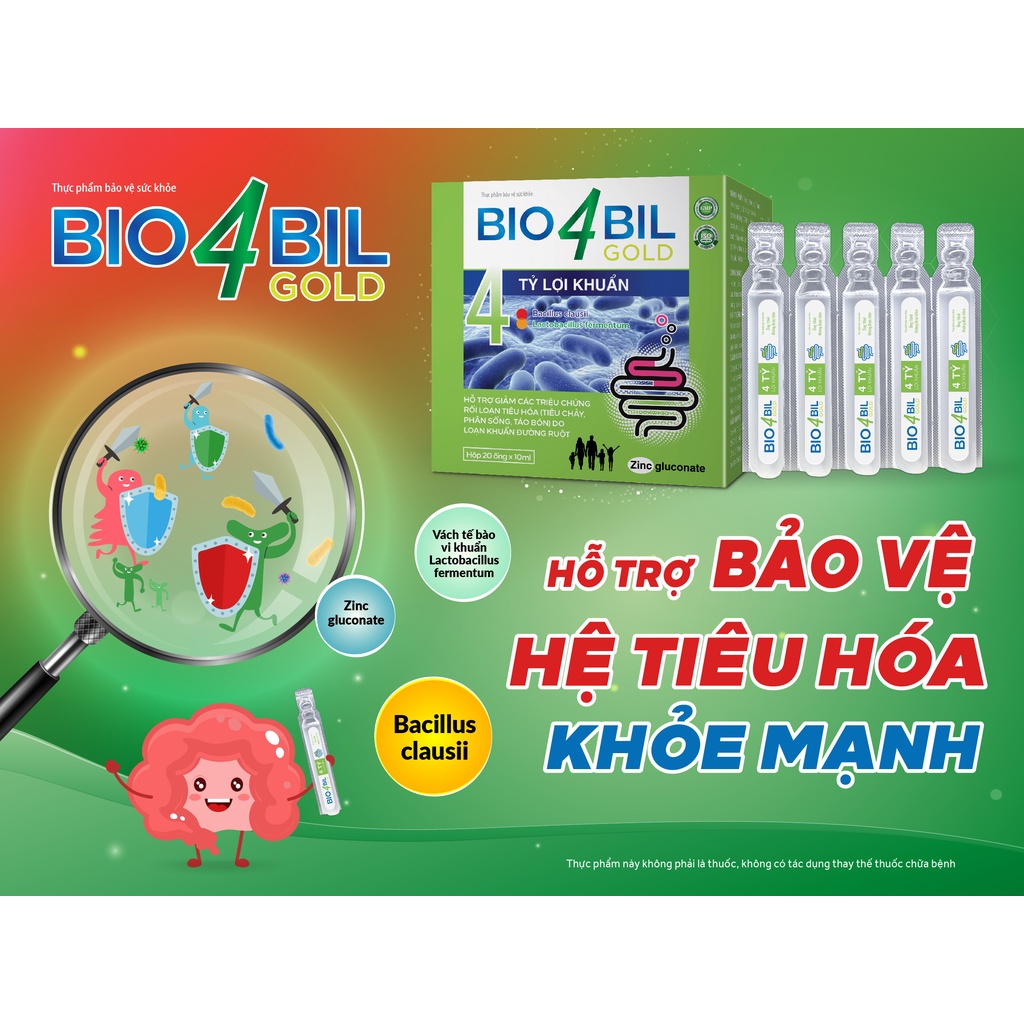 Men Vi Sinh Bio 4 Bil Gold Vshine - Hộp 20 Ống - Hỗ Trợ Bổ Sung Lợi Khuẩn hệ tiêu hóa , đường ruột khỏe mạnh