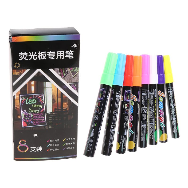 Bút Dạ Quang 8 Màu Dùng Viết Bảng/ Bảng Đen/ Bảng Đèn LED Tiện Dụng