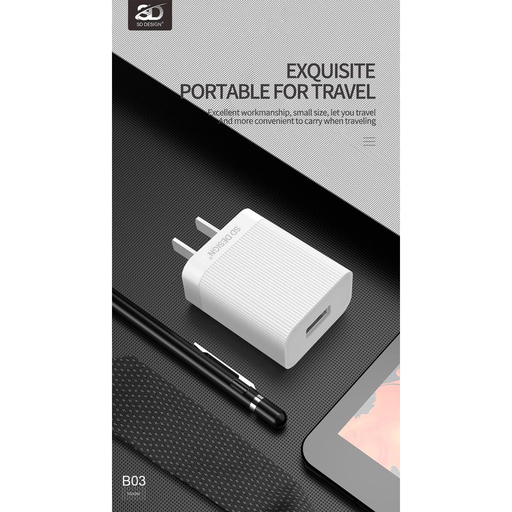 Củ sạc nhanh SD B03 cổng USB QC 2.0 cóc sạc dùng cho iPhone, iPad, Android - Chính hãng