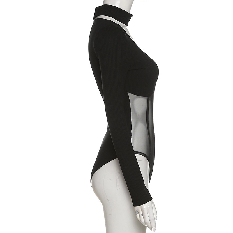 Áo bodysuit dài tay phối ren lưới dọc tạo eo thon  thể thao Châu Âu, áo tập nhảy sexy dance