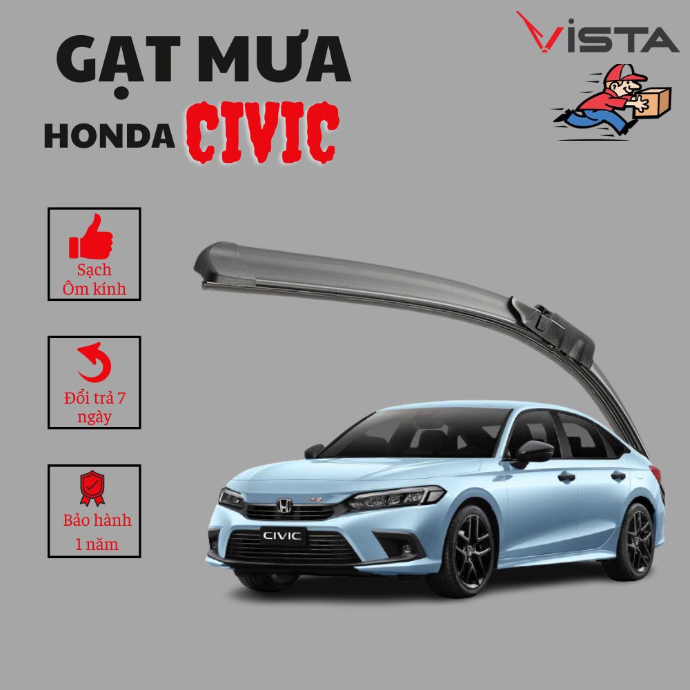 Gạt mưa Silicon cho xe Honda Civic Thương hiệu VISTA lưỡi silicon cao cấp chính hãng