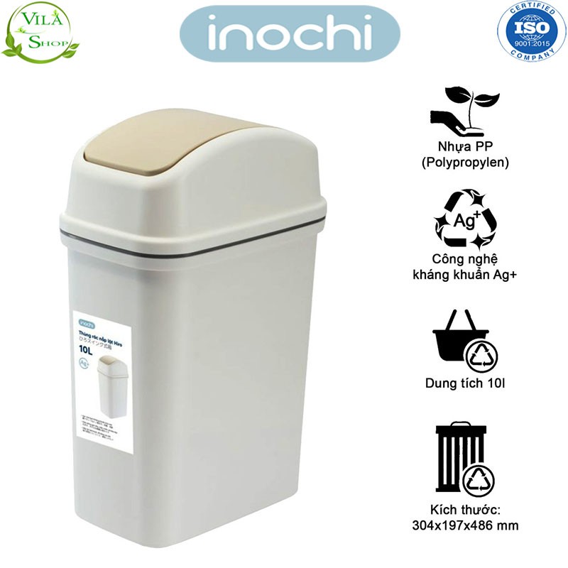 Thùng Rác Nhựa Nắp Lật, Thùng Rác Thông Minh 10L Inochi, Làm Sọt Rác Văn Phòng, Khách Sạn, Đựng Rác Gia Đình