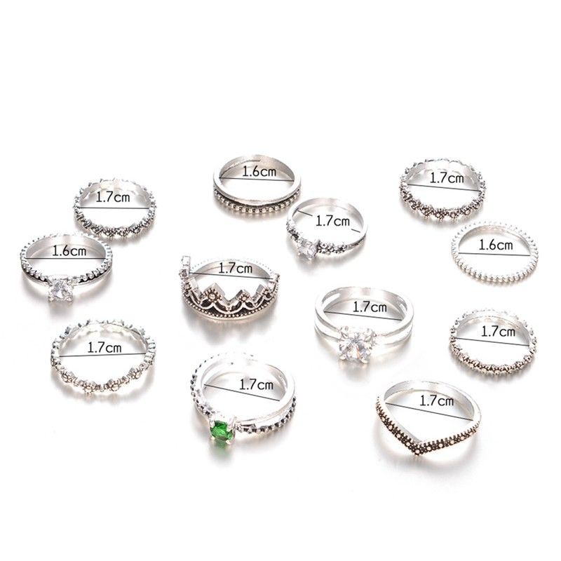 Set 12 nhẫn nhiều kiểu dáng chất liệu hợp kim thời trang