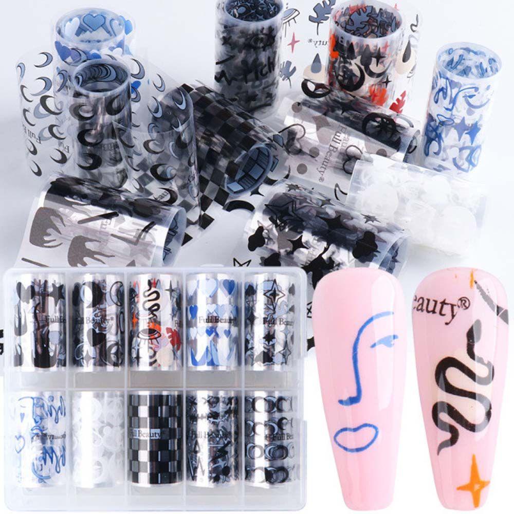 [Hàng mới về] Set 10 cuộn/ túi giấy bạc trang trí móng tay nghệ thuật tự làm hình ca rô/ mặt trăng/ ngôi sao/ rắn