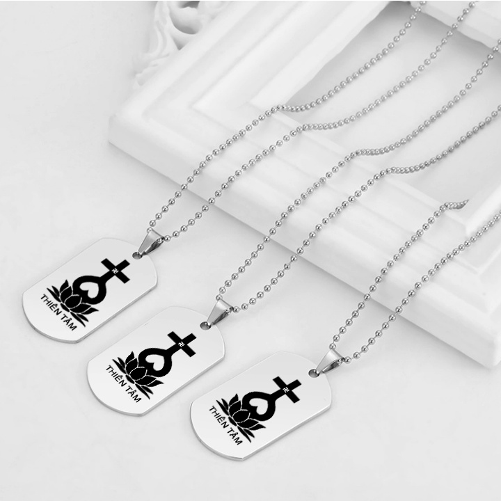 Dây chuyền inox thẻ bài khắc dấu thiên tâm - Đem lại bình an, may mắn cho người đeo