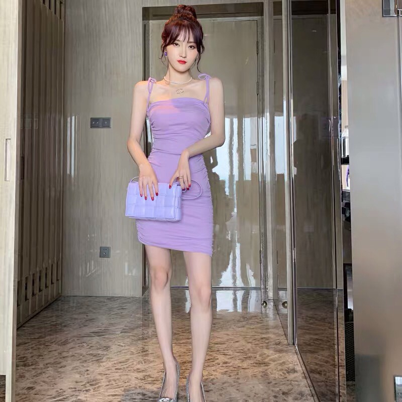 Váy 2 dây nhún eo tự buộc đầm body 2 dây sexy váy body chất coton đẹp | BigBuy360 - bigbuy360.vn