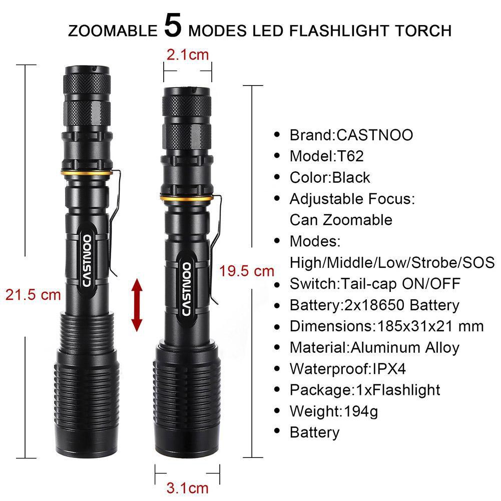 Đèn pin T6 8000LM Castnoo chất lượng cao kèm pin | BigBuy360 - bigbuy360.vn