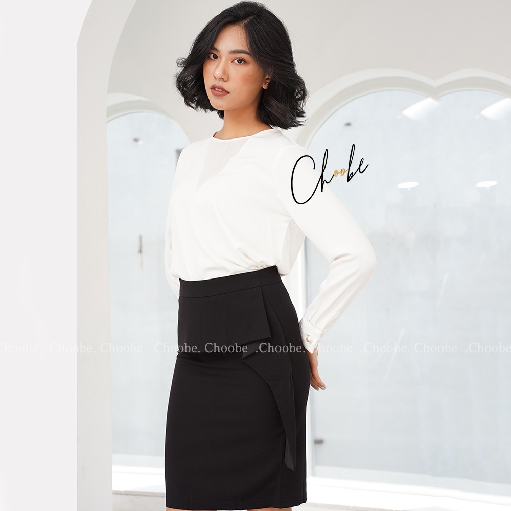 [Mã WABRM4  giảm 15% tối đa 50k đơn 150k] Áo sơ mi nữ Choobe dài tay trắng, cổ cách điệu voan V mềm mại thanh lịch - A16 | BigBuy360 - bigbuy360.vn