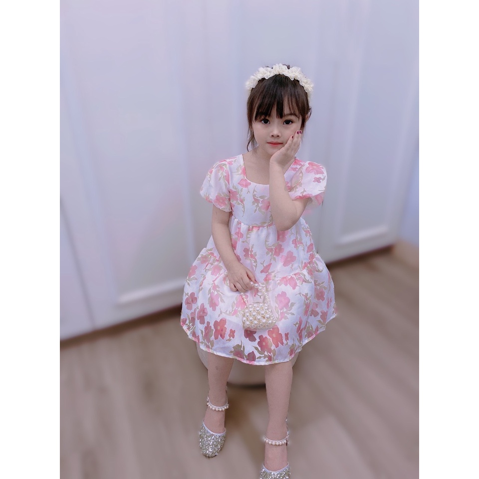 Váy bé gái, váy tiểu thư hoa nổi chất tơ từ 8-21kg