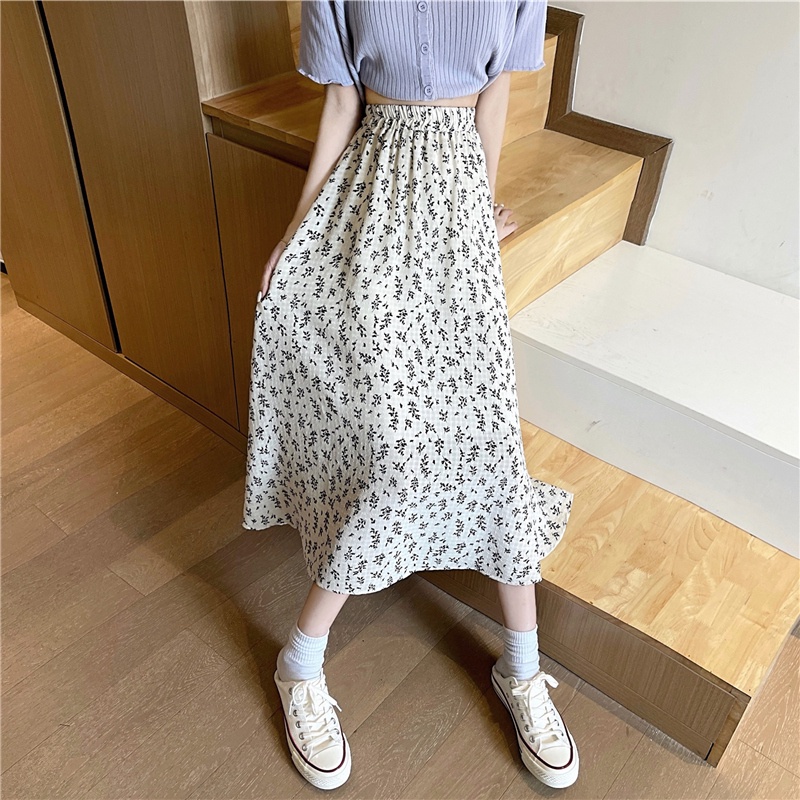 Chân Váy Chữ A Lưng Cao Họa Tiết Hoa Phong Cách Hàn Quốc