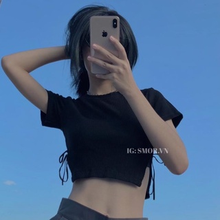 [ẢNH THẬT ĐỘC QUYỀN SMOR.VN] Áo croptop tay ngắn, xẻ eo