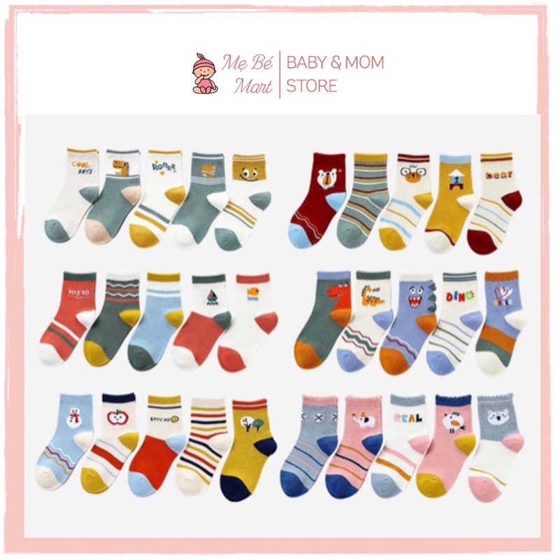 Set 5 Đôi Tất Cổ Cao Cotton Hoạt Hình Cho Bé Trai