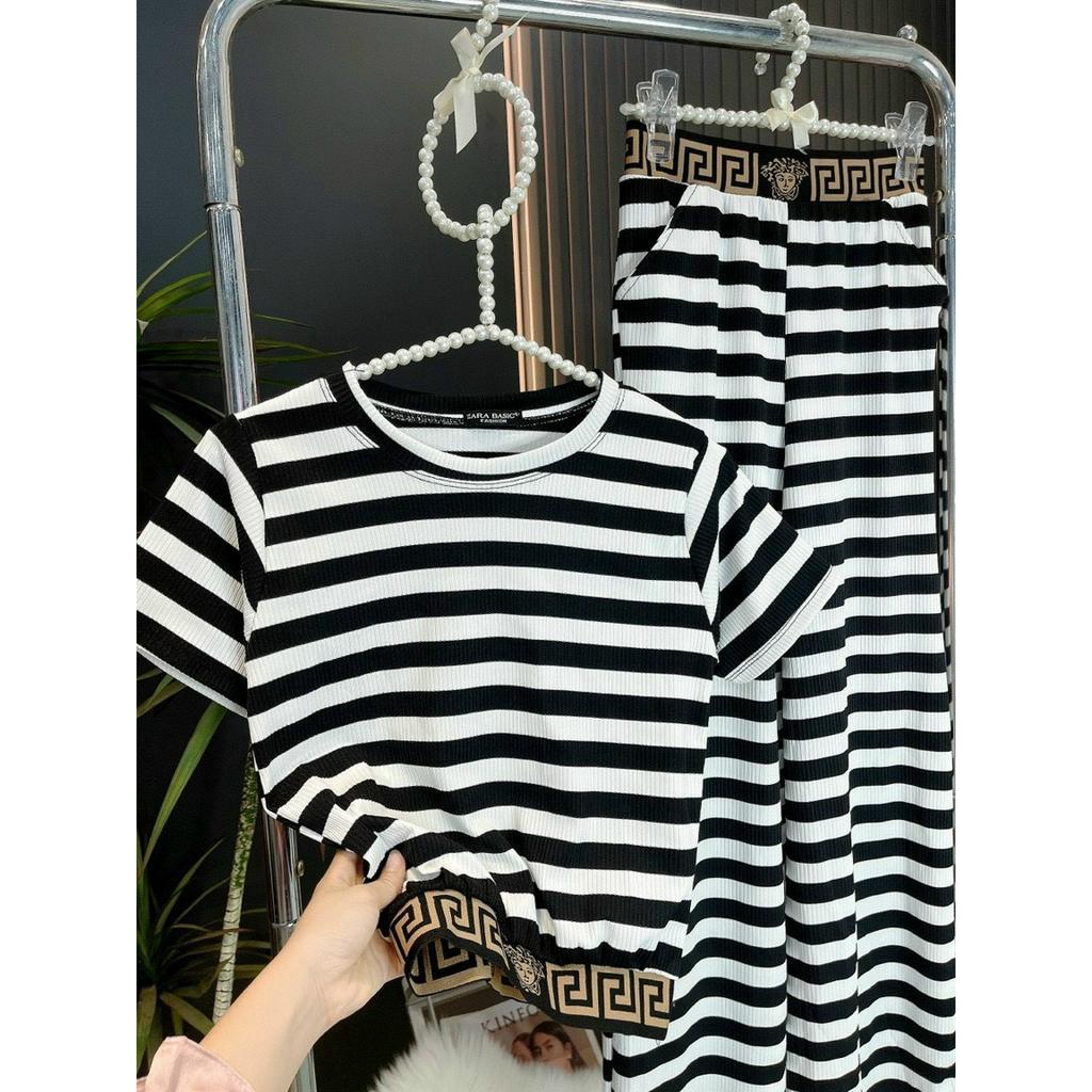 Đồ bộ nữ ống suông,bộ gân sọc from croptop bảng lưng to sang chảnh,bộ thun có túi mặc tôn dáng