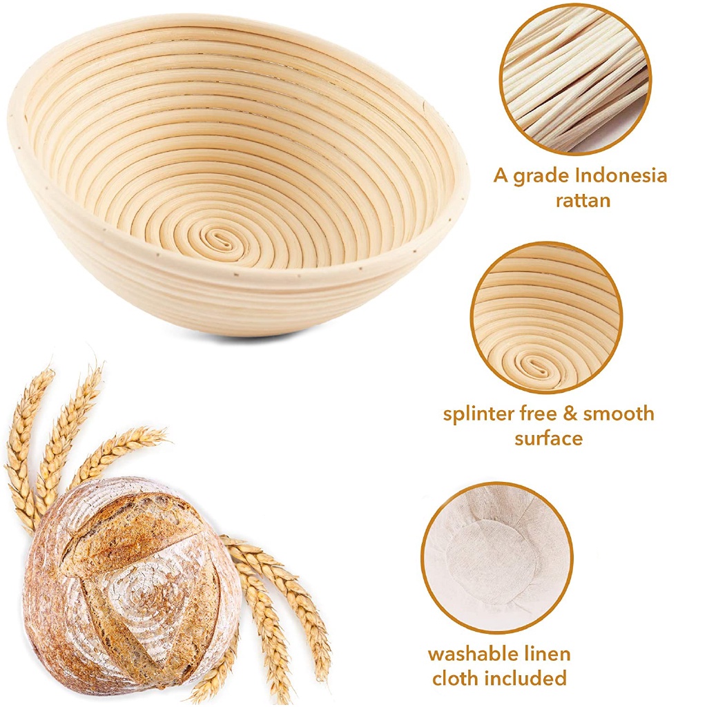 Rổ Tròn Bằng Mây Đan Lót Bánh Mì / Bột Bầu Dục Tự Nhiên