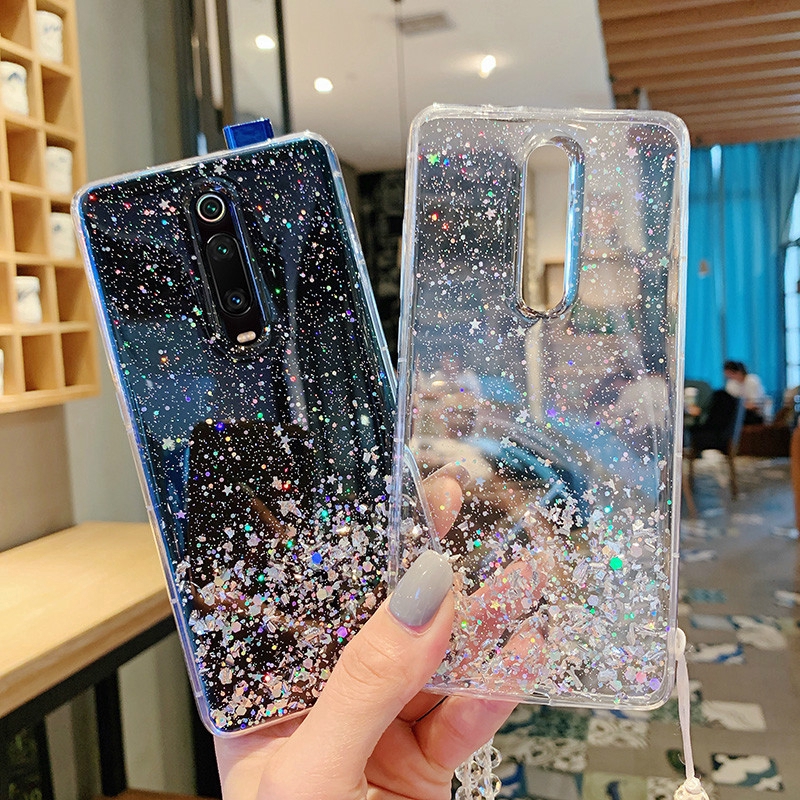 Ốp điện thoại mềm trong suốt phối sequin lấp lánh dành cho Xiaomi Mi Note 10 Pro Mi 9T Pro Mi 9 Mi 8 Lite 8SE K20