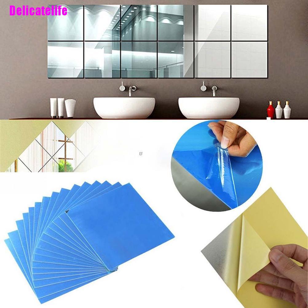 Bộ 16 miếng dán tường hình vuông tráng gương 3D bằng acrylic trang trí nhà cửa DIY