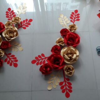 set hoa giấy tông gold đỏ