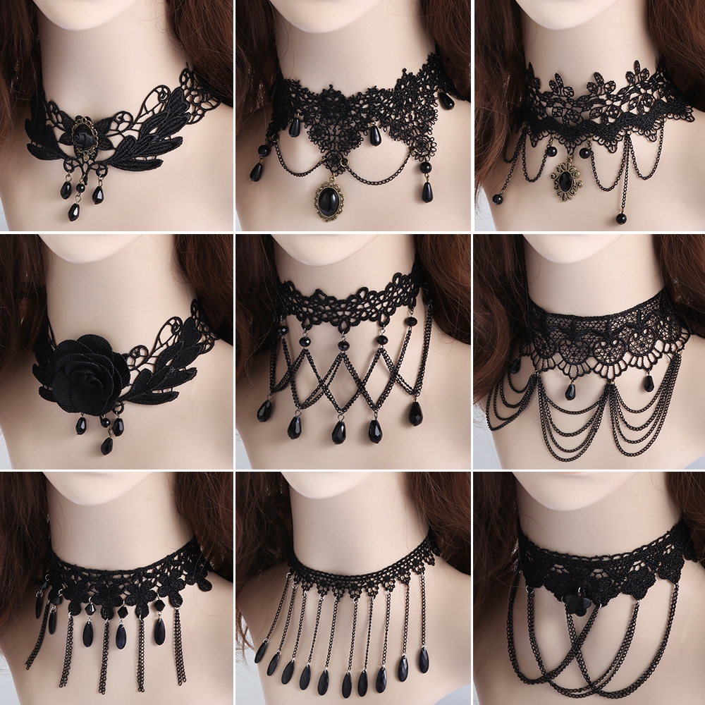 Vòng cổ choker đính đá gợi cảm phong cách Gothic