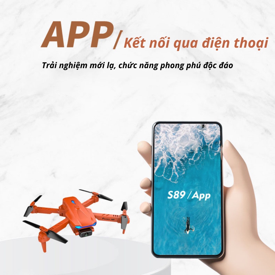 Flycam mini, máy bay điều khiển từ xa S89 camera kép 4k quay phim chụp ảnh kết nốt điện thoại