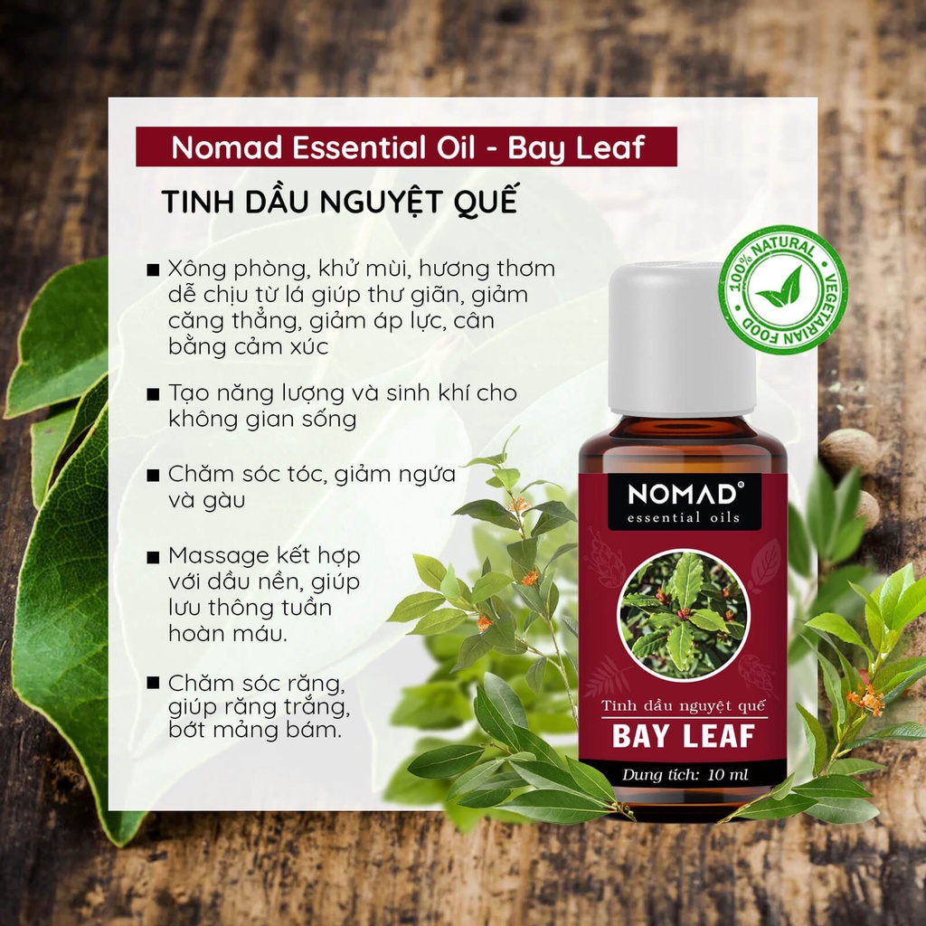 Tinh Dầu Thiên Nhiên Nguyệt Quế Nomad Bay Leaf Essential Oil 10/30ml