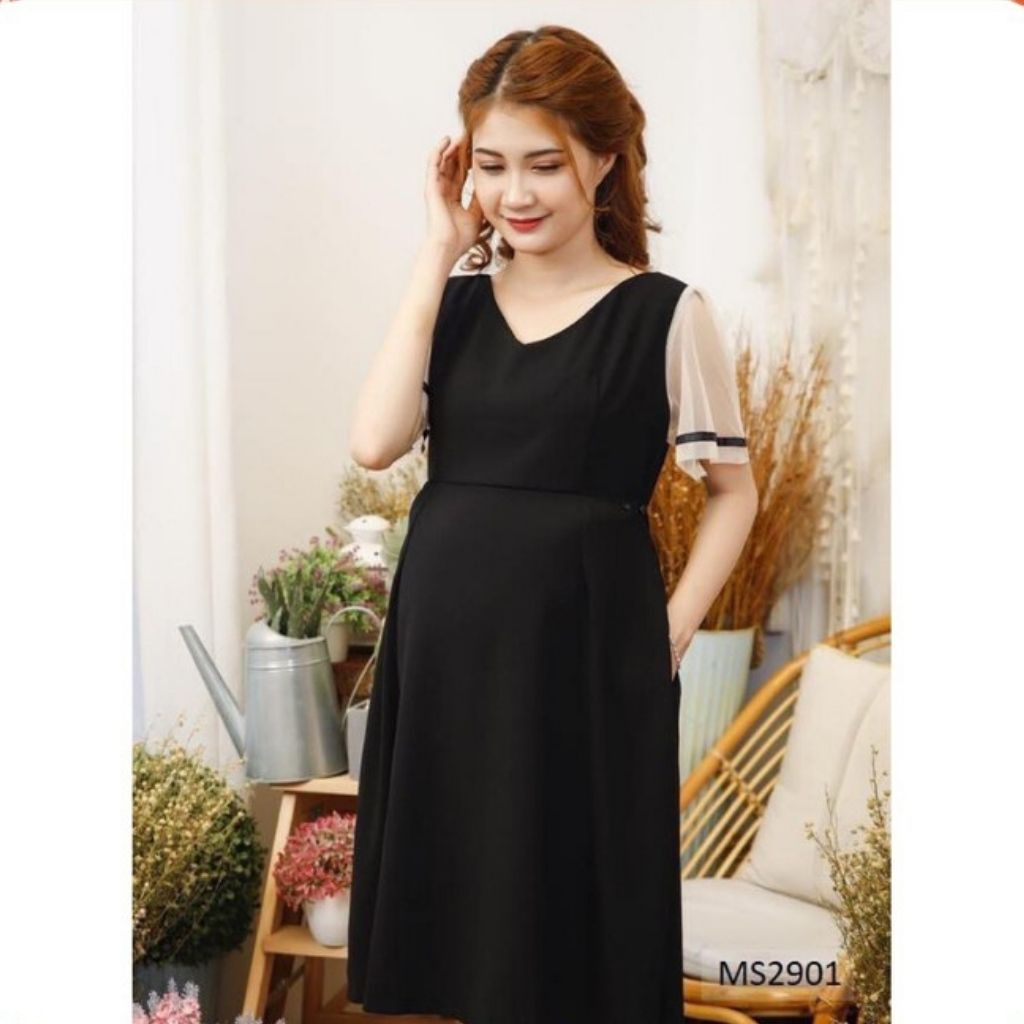 Đầm bầu cổ tim thời trang công sở vải tuyết mưa mềm mịn MSP005 Mom and Baby