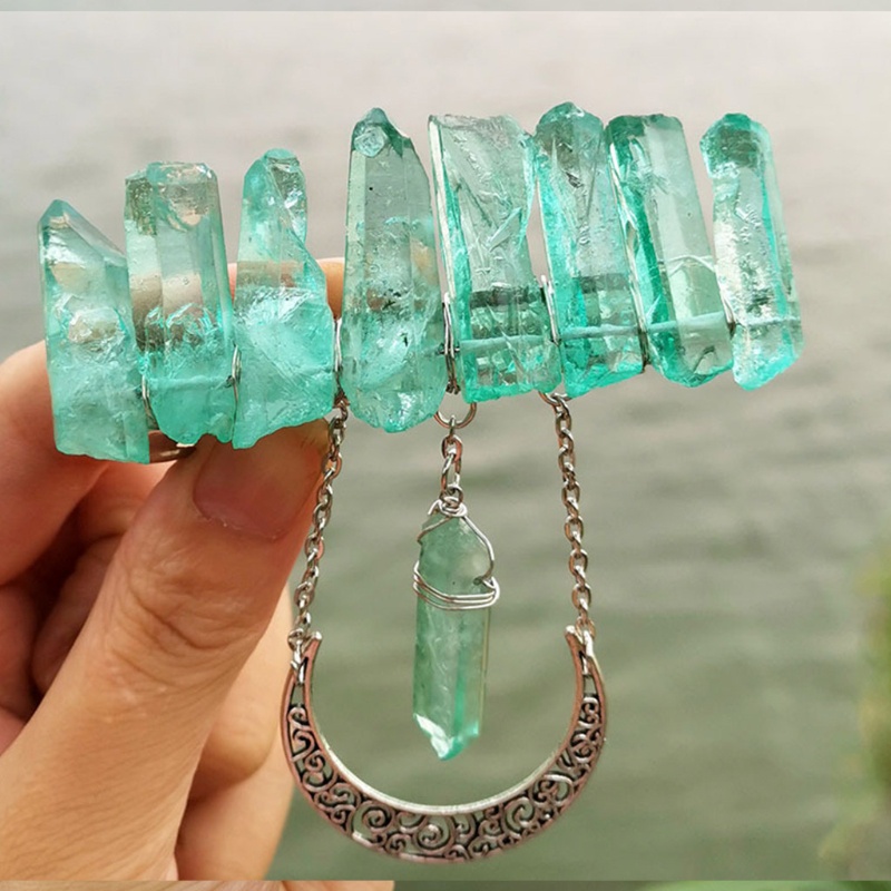 Kẹp Tóc Đính Đá Pha Lê / Mặt Trăng / Đá Thạch Anh Tự Nhiên Nhiều Màu Phong Cách Pháp Cổ Điển