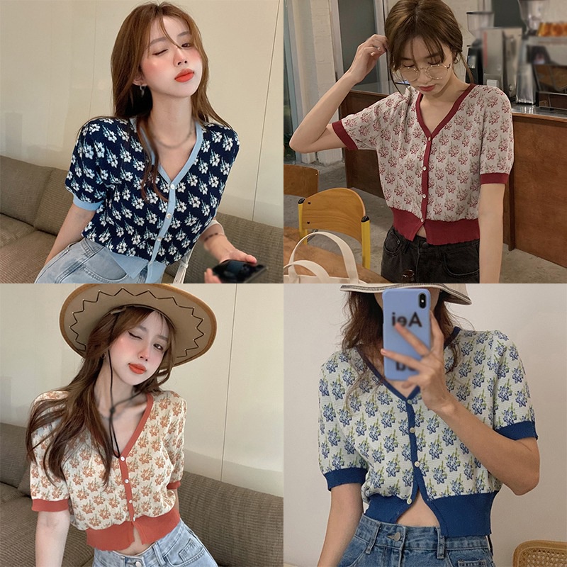 Áo Cardigan Ngắn Tay In Họa Tiết Phong Cách Hàn Quốc Dành Cho Nữ