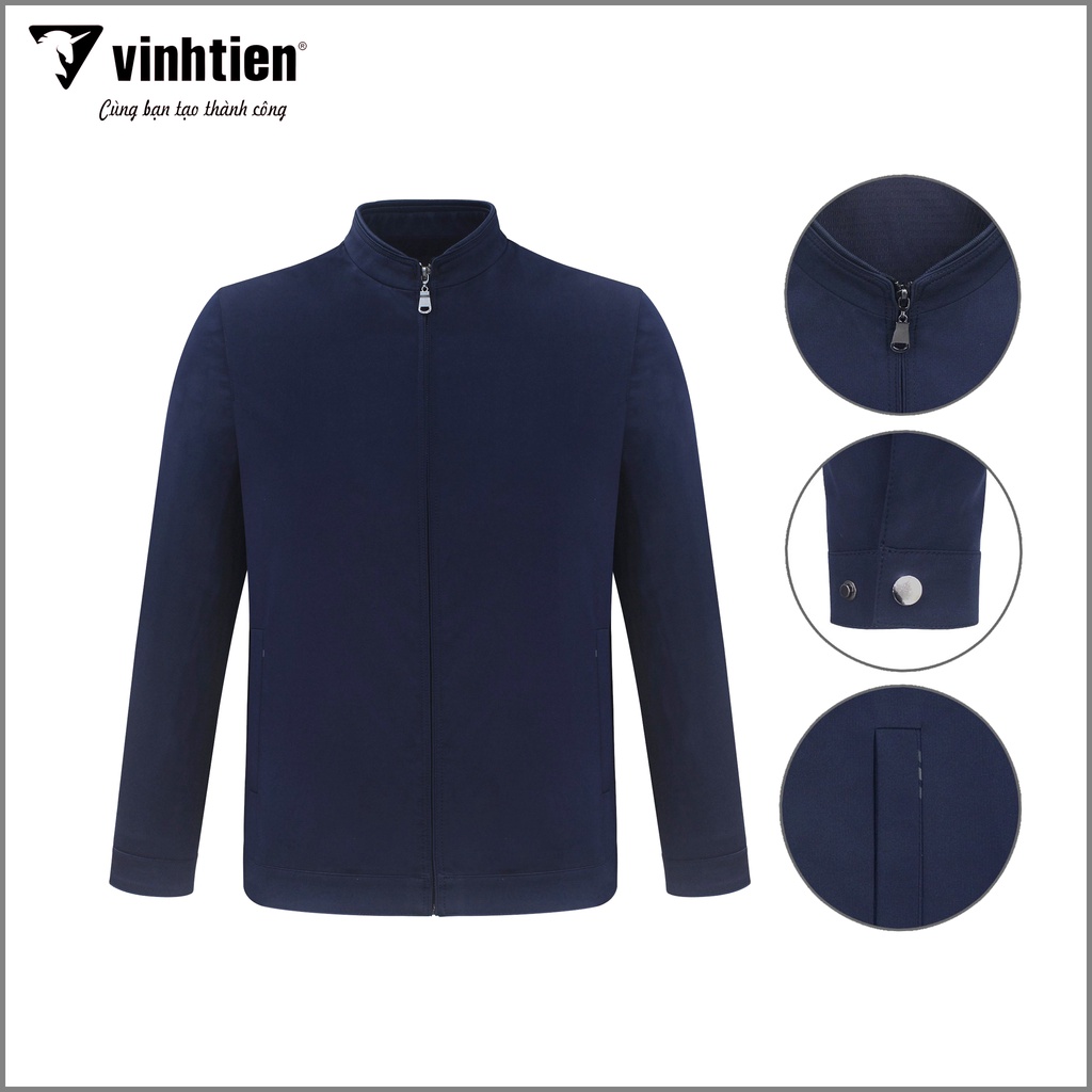 Áo khoác nam 2 lớp cổ trụ dáng suông Vĩnh Tiến chất liệu microfiber chống mưa gió 950 - Xanh navy