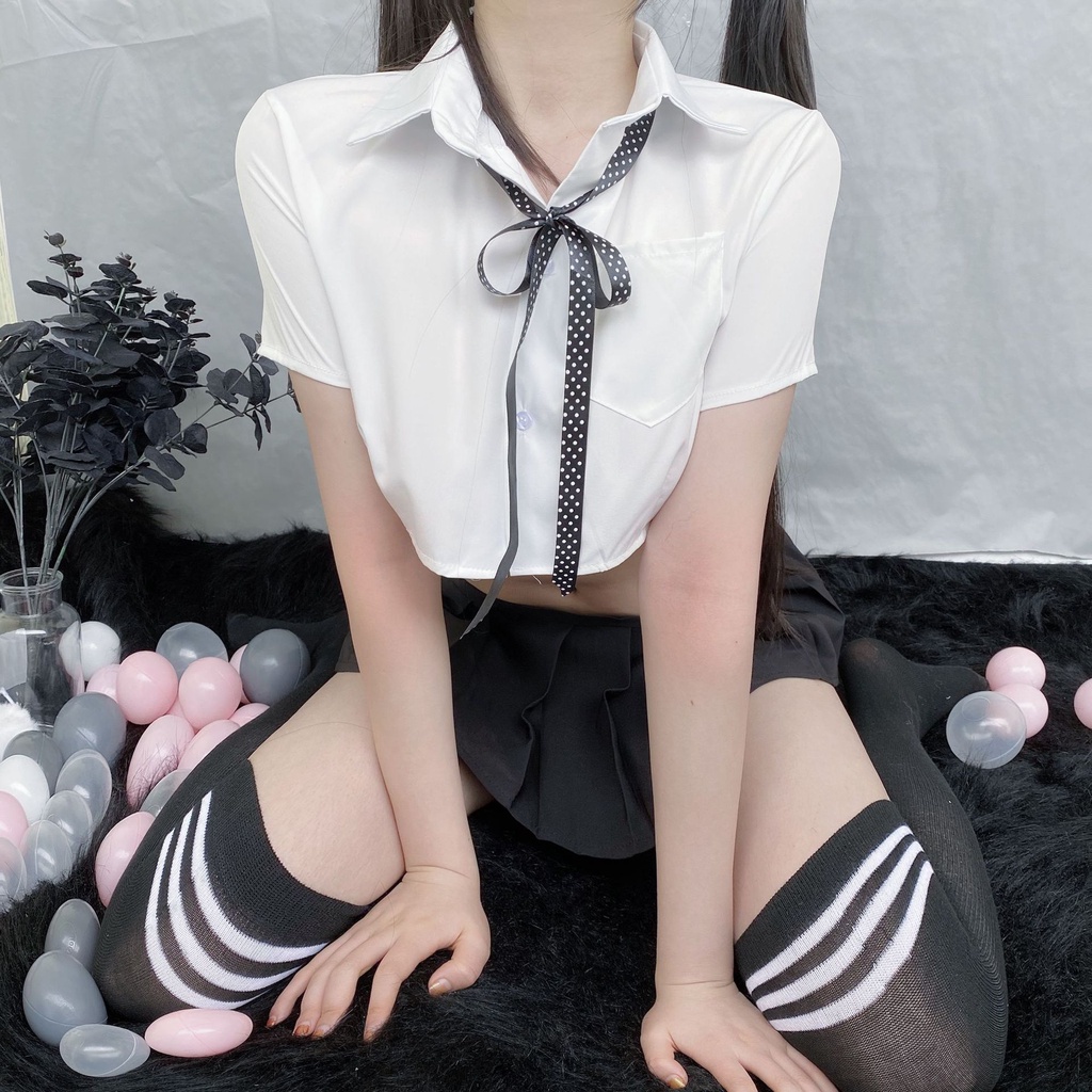 Đồ cosplay nữ sinh Hàn Quốc anime sexy đáng yêu váy xếp ly áo croptop kèm cà vạt nơ học sinh dễ thương BIKI HOUSE N716