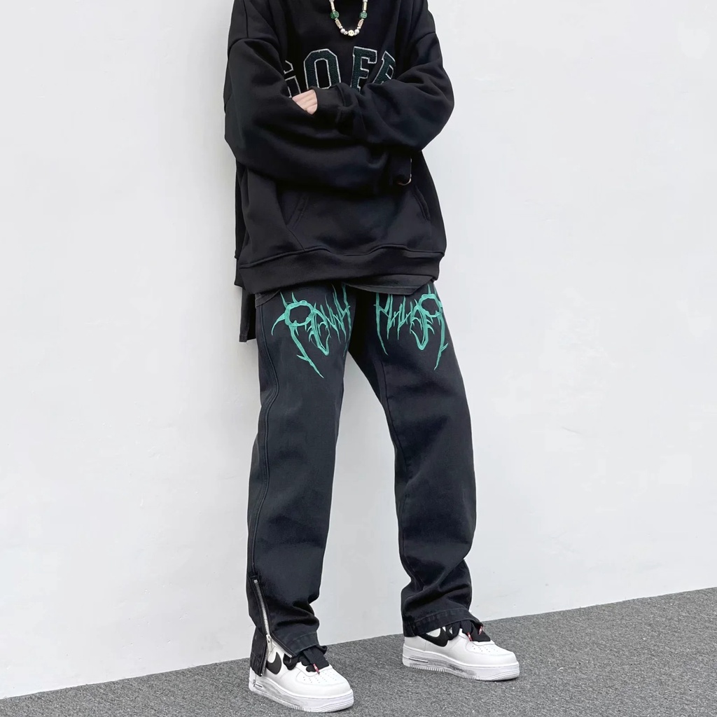 Quần jean ống rộng thêu họa tiết size M-4XL phong cách hip hop đường phố Mỹ thời trang | BigBuy360 - bigbuy360.vn