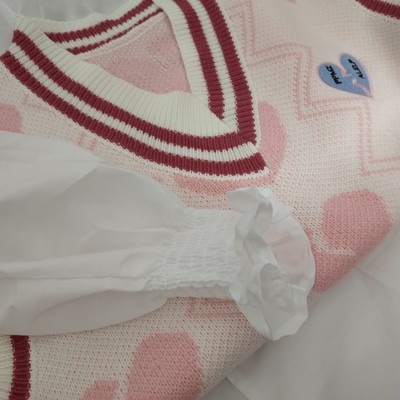 Áo gile, áo gile len nữ cổ chữ V sọc viền hồng năng động order taobao đồ ulzzang Hàn Quốc 2021 | BigBuy360 - bigbuy360.vn