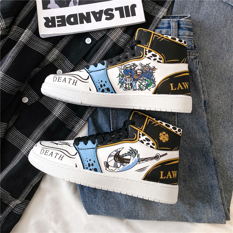 Giày sneaker cổ cao in hình anime One Piece thời trang cho cặp đôi