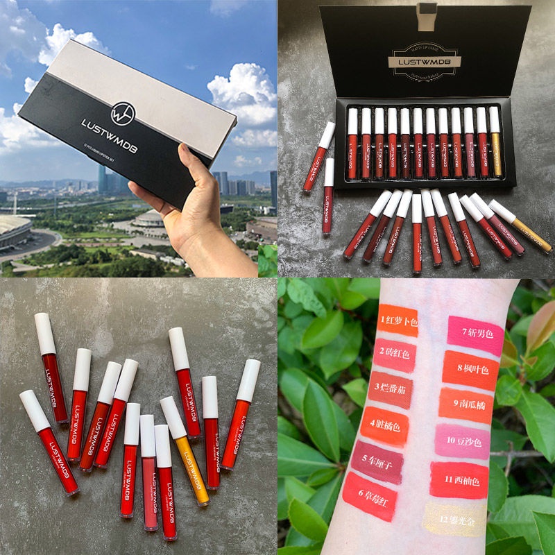 【12Pack】Matte Finish Lip Glaze Set Long Lasting and Does Not Fade No Stain on Cup Waterproof Student Lipstick Valentine's Day Gift